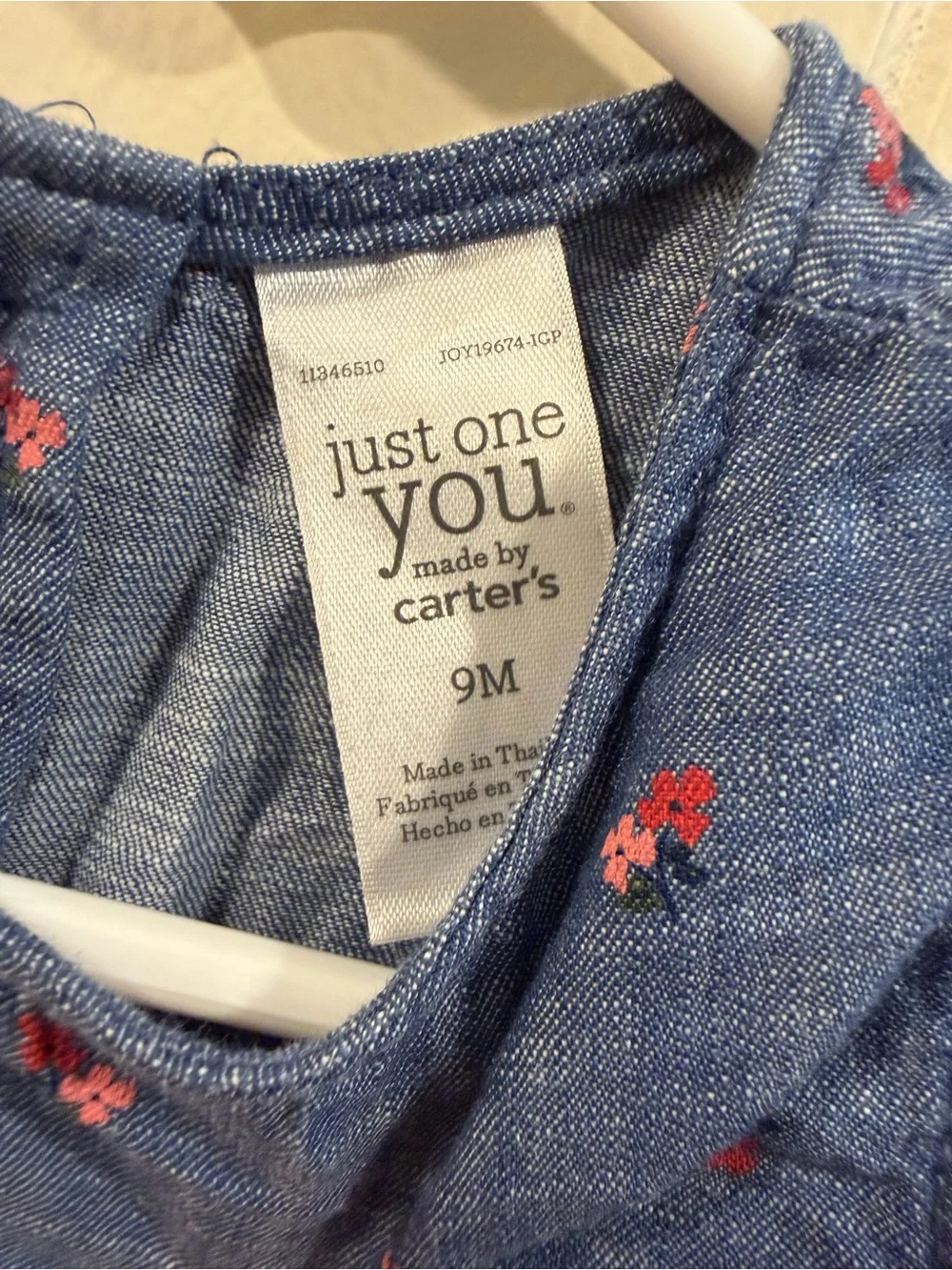 Carter's Blue Chambray Romper with Red Dot Detail